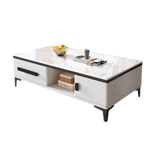 实木岩板茶几客厅家用小户型轻奢现代简约高级感钢化玻璃茶台桌子