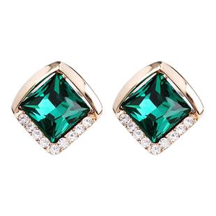 耳钉女气质方块绿色方形玻璃水钻耳饰2025新款爆款高级感银针耳环