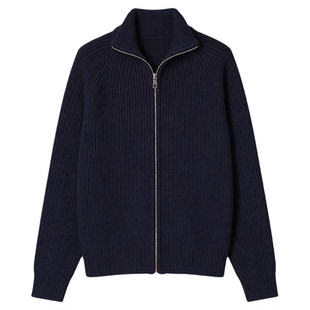 Basic House/百家好设计感双拉链翻领毛衣外套女2026春季针织开衫