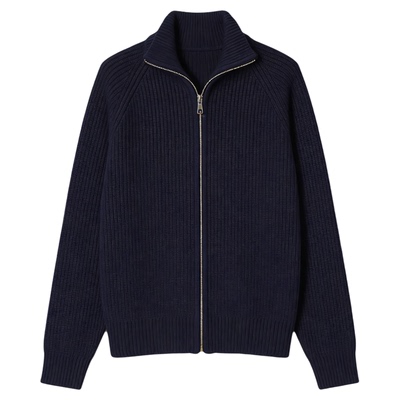 百家好设计感双拉链翻领毛衣外套