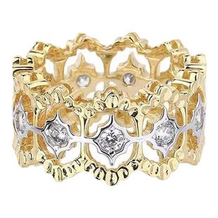 AU750纯18K玫瑰金镶嵌美国进口D色莫桑石镂空戒指浮雕设计白金潮