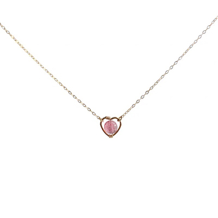 春日士多啤梨 手工制14K包金项链鸽血红草莓晶爱心锁骨链生日礼物