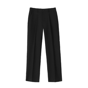 罗蒙加绒垂感黑色西裤男秋冬男士九分休闲裤子宽松直筒阔腿西装裤