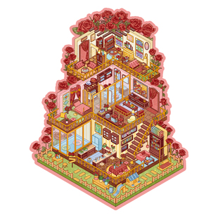 高难度大号造景贴纸豪华双层别墅微缩小屋场景儿童成人解压景观贴