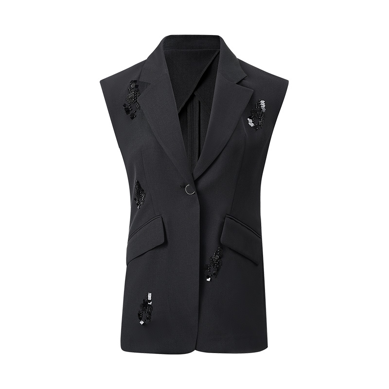 MAXRIENY收腰奢华钉珠绣花马夹2024夏季新款马甲女高级气质感女装