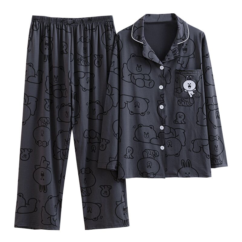 女针织棉卡通开衫睡衣家居服