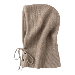 巴拉克拉山羊绒法帽女秋冬季保暖护耳针织毛线帽围脖一体防寒帽子