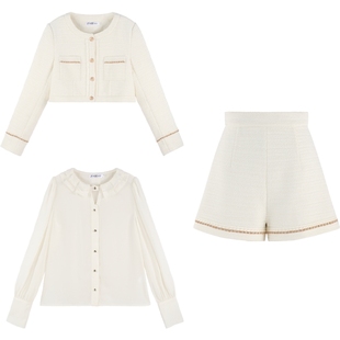 法式小香风衬衫短裤套装女秋冬2023新款高级感复古宫廷风短款外套