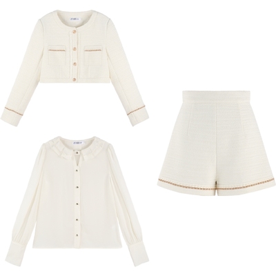 法式小香风衬衫短裤套装女秋冬