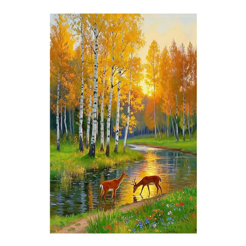 白鹿艺术手绘油画风景印象装饰画