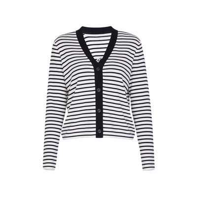 婉甸秋季新品度假休闲黑白条纹毛织开衫上装1233W14DX3