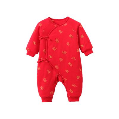 馨贝比新生婴儿夹棉连体衣拜年服