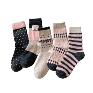 加厚袜子女秋冬季加绒保暖费尔岛中筒袜蝴蝶结堆堆袜圆点暖绒长袜