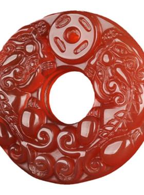 玛瑙冰种双貔貅平安扣玉石吊坠