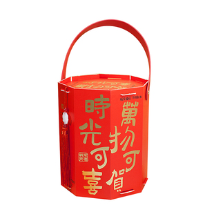 2025新年八边形抱抱桶零食牛轧糖果雪花酥饼干糯米船年货手提盒子