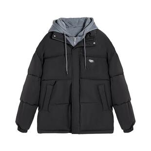 回力棉服男冬季新款加厚棉袄连帽保暖防寒冬装假两件羽绒棉衣外套