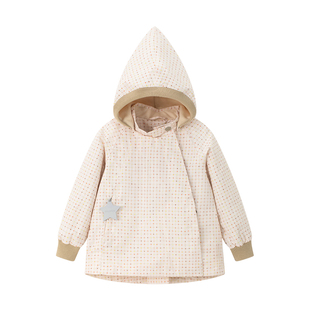 丹麦MINI A TURE童装2026春新中小女童精灵帽印花防水外套风衣