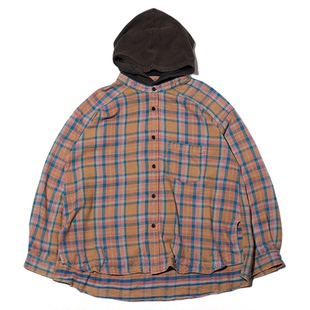现货 ANCELLM CHECK HOODIE SHIRT 做旧法兰绒格纹连帽衬衫 25AW