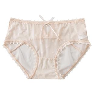 黛冰芯性感网纱纯欲风薄款蕾丝内裤女蝴蝶结半透明无痕抗菌三角裤