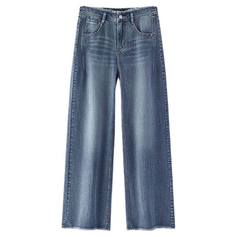 森柔森马牛仔裤女夏季凉感抑菌宽松毛边汉麻阔腿喇叭裤26新款长裤