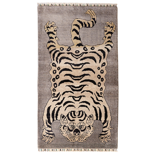 视觉味道阿富汗进口手工羊毛灰色地毯民族风客厅走道挂毯猛虎下山