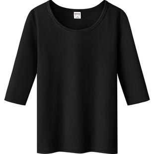 七分袖打底衫女螺纹五7半中袖内搭t恤黑色瑜伽上衣春夏款圆领小衫