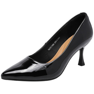 大东浅口女单鞋2025秋季新款时尚尖头正装女鞋通勤鞋细高跟小皮鞋