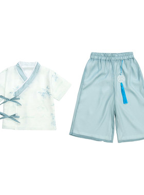汉服男童套装夏季2026新款男孩短袖交领古装中国风儿童中秋演出服