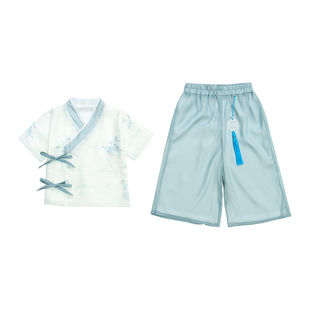 汉服男童套装夏季2026新款男孩短袖交领古装中国风儿童中秋演出服