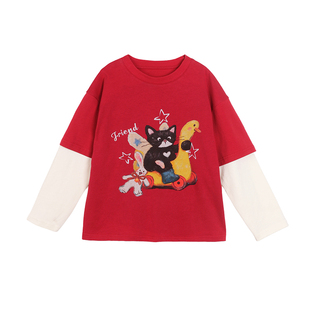 NORNOR陈大猪童装女童长袖t恤26春季新款好看洋气儿童假两件上衣