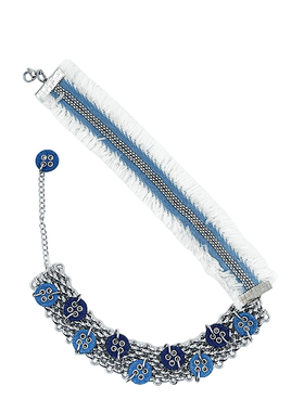 原创牛仔纽扣拼接钛钢choker