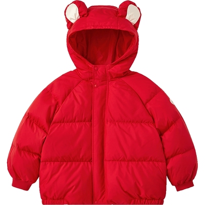 英氏超韧绒儿童羽绒服新年红色三防女童男童宝宝冬季外套短款秋冬