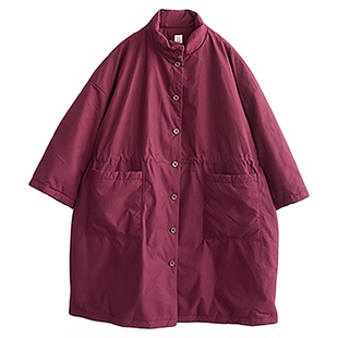 知笔墨冬酒红色棉布中长款廓形感做旧保暖棉服女 跨年氛围感穿搭