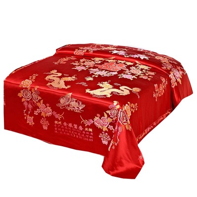 婚庆丝绸织锦缎龙凤双喜百子大红
