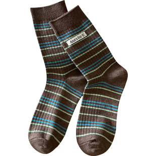 起步韩袜~羊绒条纹袜子女保暖秋冬韩系ins风复古长袜条纹中筒袜