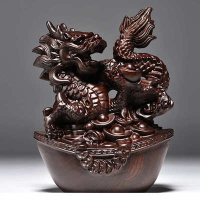 黑檀木雕十二生肖摆件一套实木质鼠牛虎兔龙蛇马羊猴鸡狗猪工艺品