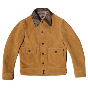 3折预德普同款绒面牛皮西部皮夹克美式复古阿美咔叽真皮外套