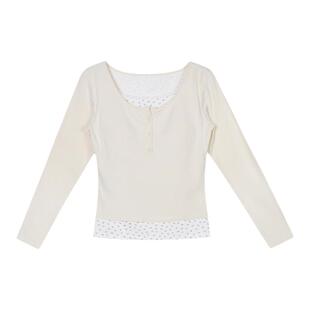 JoyceBra秋冬双层加厚假两件碎花打底衫上衣可外穿显瘦保暖内衣女