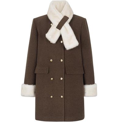 KBNE【90绒】咖色羽绒服女中长款外套毛呢大衣秋冬新款小个子上衣