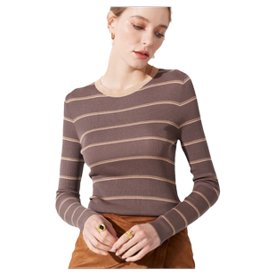 2025秋冬新品条纹圆领修身长袖打底针织衫薄款内搭毛衣套头上衣女