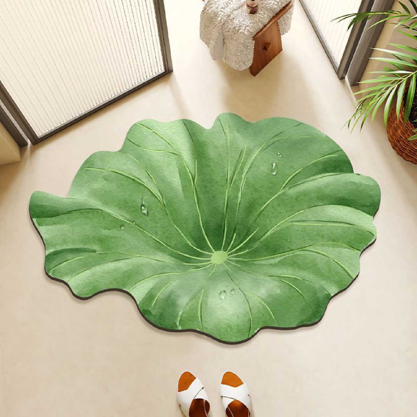 异形硅藻泥地垫绿色植物叶子荷叶现代浴室地垫卫生间吸水防滑垫子