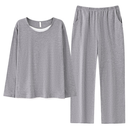 芬腾可安睡衣女款冬季纯棉布料100全棉女士长袖浅灰家居服春秋天