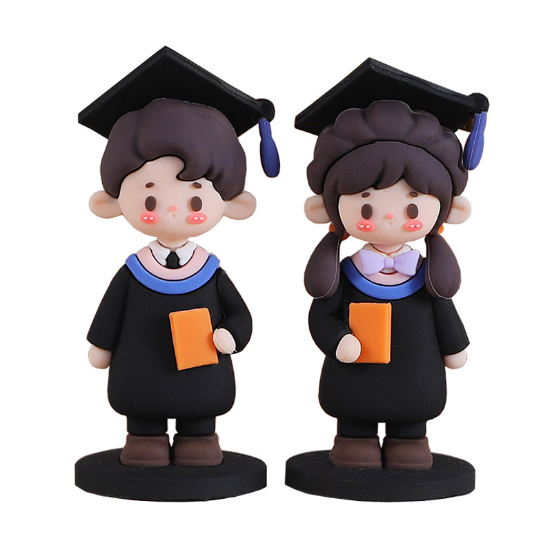 毕业男孩女孩软胶玩偶学士帽学士服学生毕业纪念礼物家居车载摆件