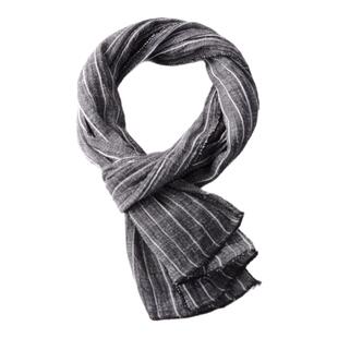 1.6米长夏季小尺寸男士围巾休闲文艺条纹棉麻春夏天围巾男日系