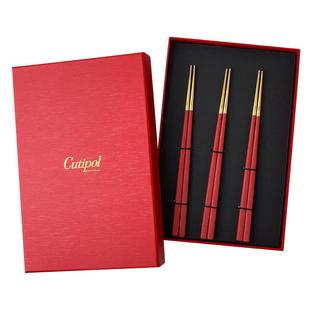 Cutipol筷子一人一筷便携不锈钢抗菌筷子家用高档新款防滑筷礼盒