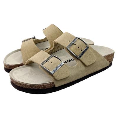 岛外DAOWAI勃肯软木两带粉色一字拖鞋大小码牛皮男女Arizona系列