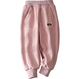 女童加绒裤子秋冬款洋气童装儿童加厚棉裤小学生一条过冬运动卫裤