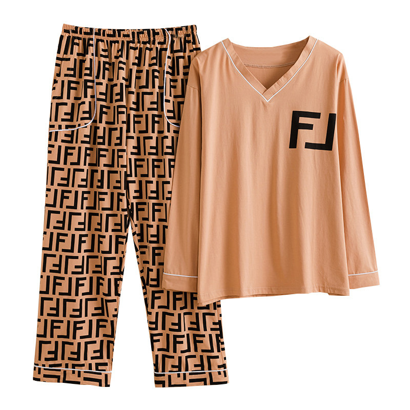 女针织棉V领卡通家居服睡衣