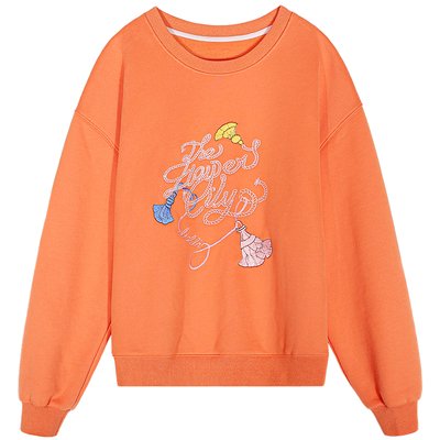 落落狷介加绒刺绣套头卫衣女