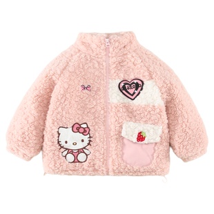 女童秋冬款kt猫加绒外套2025新款女宝冬季加厚毛毛衣女孩冬装上衣